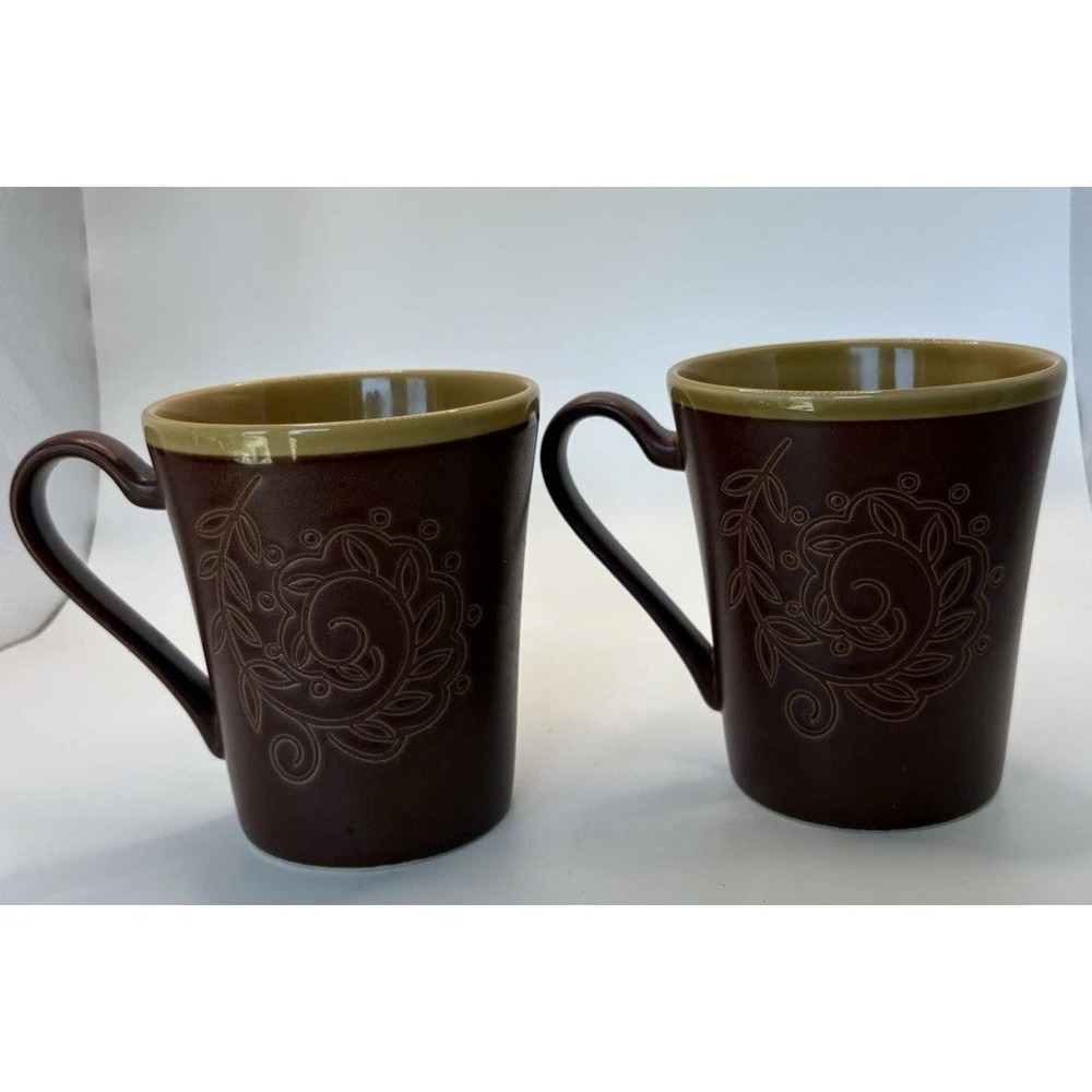 Pfaltzgraff Sundance Leather Coffee Mugs Set of 2 Brown Stoneware 4.25"